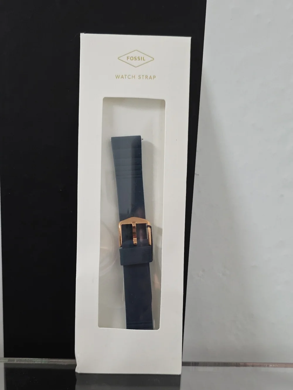 Fossil Navy Silicone Watch Strap with Rose Gold Buckle